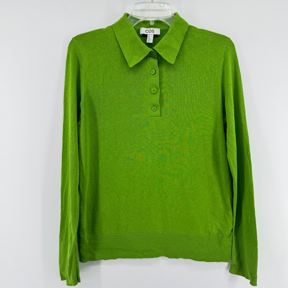 COS Polo Sweater Womens S Green Silk Cotton Blend Long Sleeve Knit Top